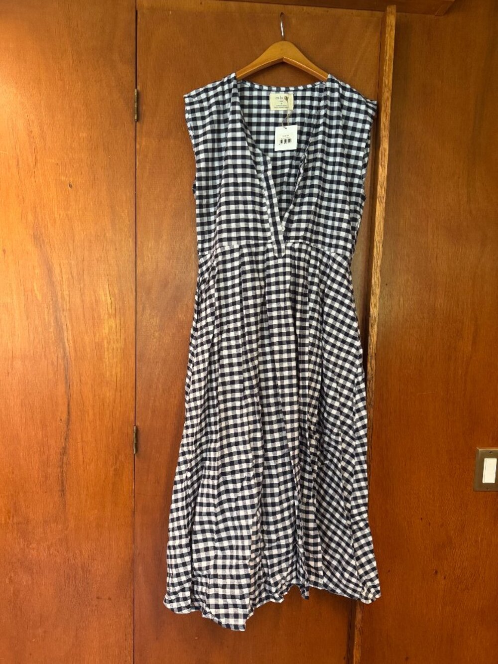 Evolverie Blue and White Gingham Dress, Size M, NWT